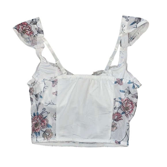 cap sleeve lace trim bow accent floral print corset top - Picture 8 of 8